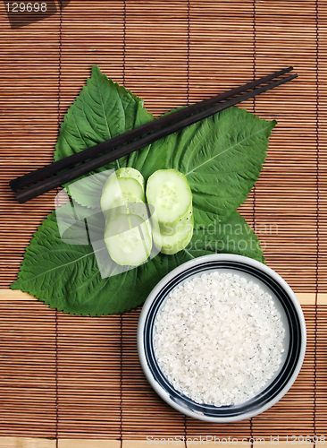 Image of Rice and green vegetables - healthy eating