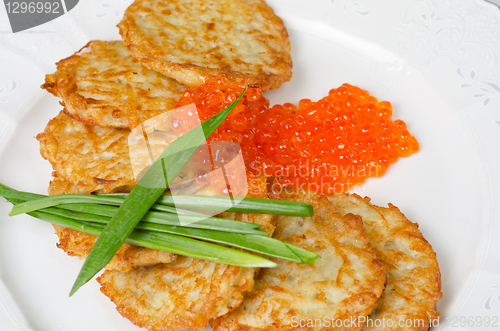 Image of pancakes with red caviar