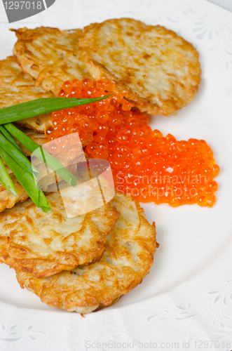 Image of pancakes with red caviar