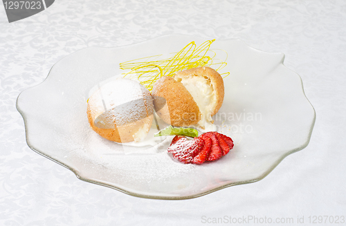Image of Dessert of ice-cream at biscuit