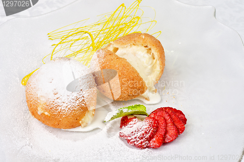 Image of Dessert of ice-cream at biscuit