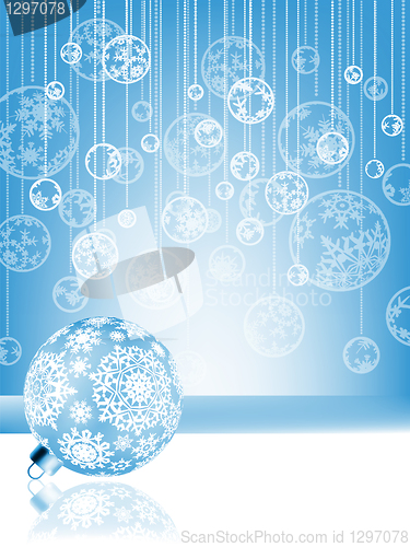 Image of Blue christmas card with baubles . EPS 8