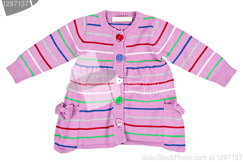 Image of striped baby sweater with buttons in the shape of a heart