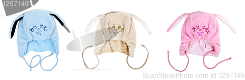 Image of A collage of the three children's hats in the shape of the muzzl