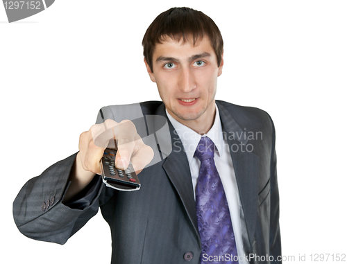 Image of businessman with Remote control