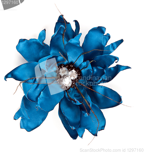 Image of blue fabric flower with crystals