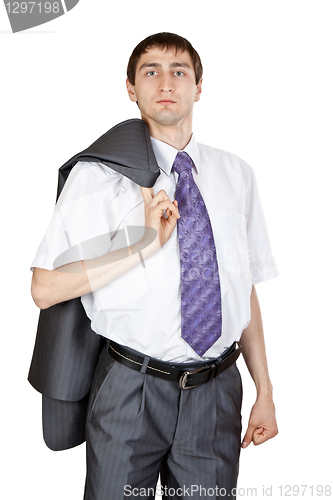 Image of businessman, a jacket over his shoulder in the studio