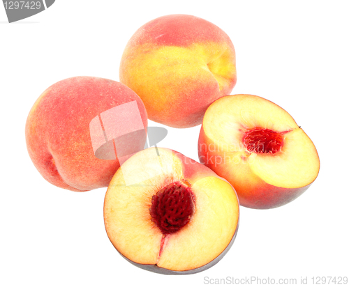 Image of Group of four yellow-red peaches
