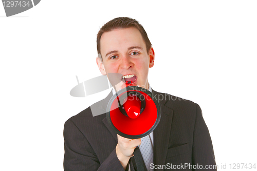 Image of Businessman yelling through a megaphone