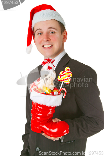 Image of Business man with a Christmas Stocking