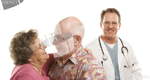 Image of Senior Couple with Medical Doctor or Nurse Behind