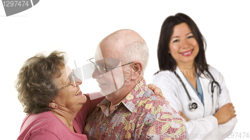 Image of Senior Couple with Medical Doctor or Nurse Behind