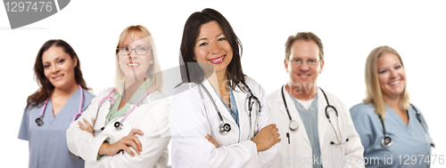 Image of Hispanic Female Doctor and Colleagues