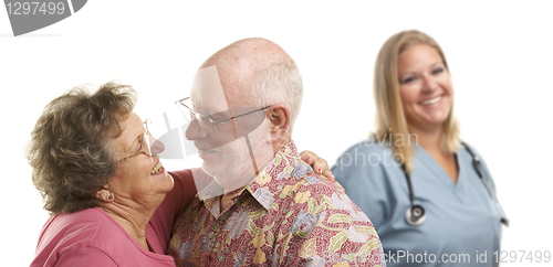 Image of Senior Couple with Medical Doctor or Nurse Behind