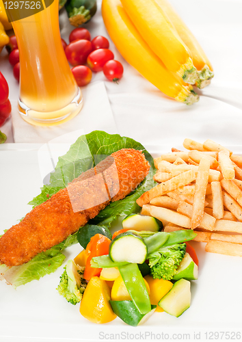 Image of fresh chicken breast roll and vegetables