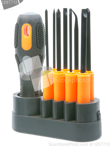 Image of Set of orange-black screwdrivers with bits