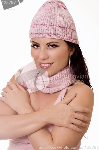 Image of Winter Glow - female in winter knitwear