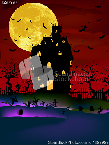 Image of Haunted House on a Graveyard hill. EPS 8