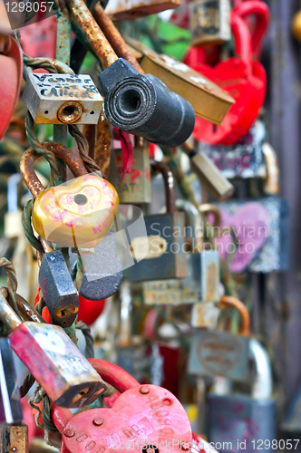 Image of colorful wedding padlocks