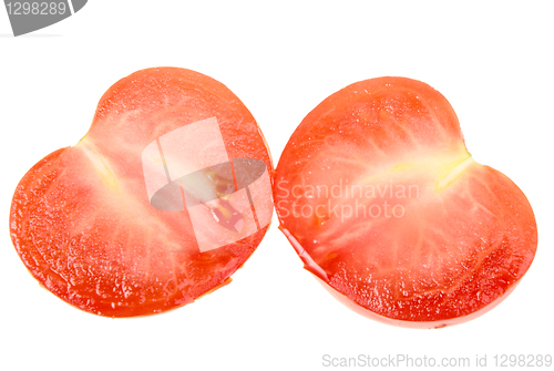 Image of Two cross of a ripe red tomato