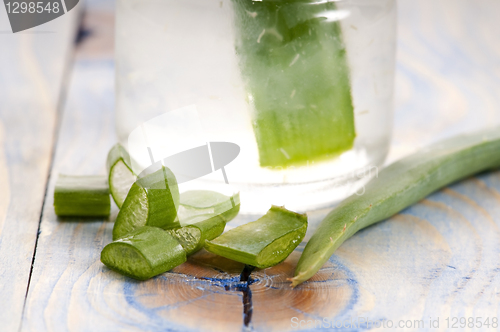 Image of aloe vera juice with fresh leaves