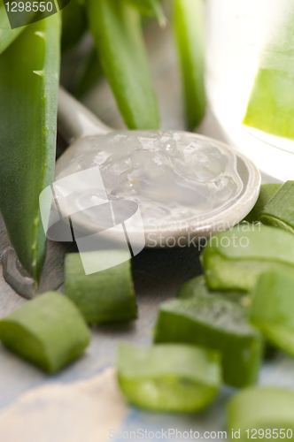 Image of aloe vera juice with fresh leaves