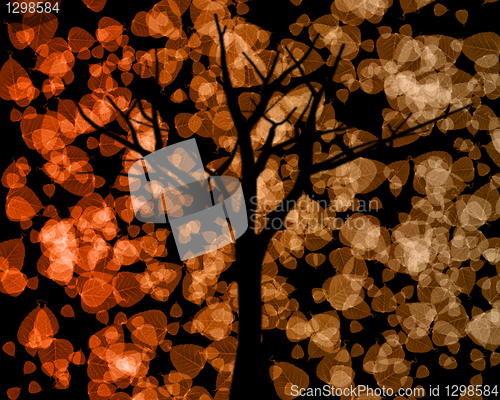 Image of Tree Silhouette with Autumn Leaves Background