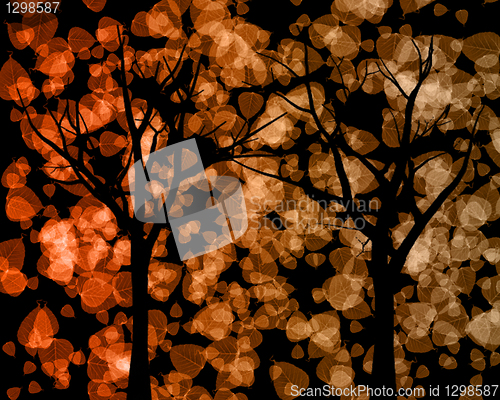 Image of Tree Silhouettes with Autumn Leaves Background