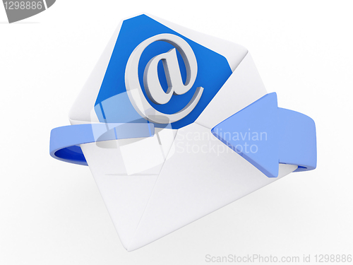 Image of 3d mail envelope and blue circular arrows, e-mail marketing conc