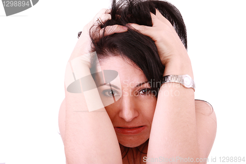Image of a portrait of a nervous woman 