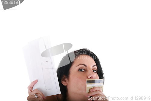 Image of pretty young woman with credit card for shopping