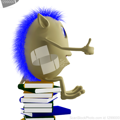 Image of 3D puppet sitting on books
