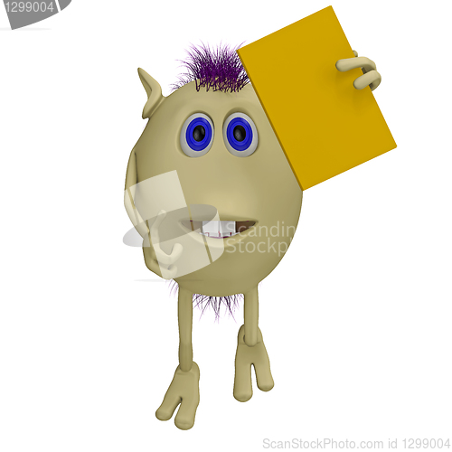 Image of 3D puppet with purple hairs holding book