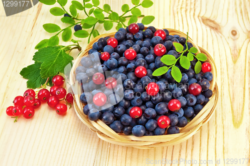 Image of Blueberries with red currants on the board