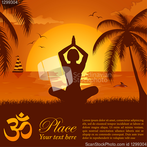 Image of Silhouette of a Girl in Yoga pose on Summer background