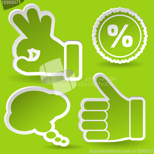 Image of Collect Sticker with Hand, Speech Bubble and Stamp Icon