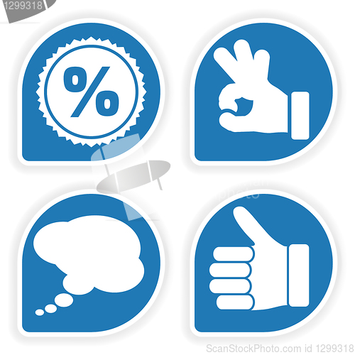 Image of Collect Sticker with Hand, Speech Bubble and Stamp Icon