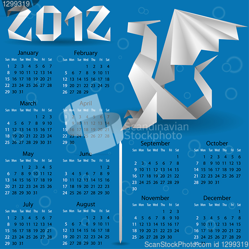 Image of Calendar for 2012 with Origami Dragon