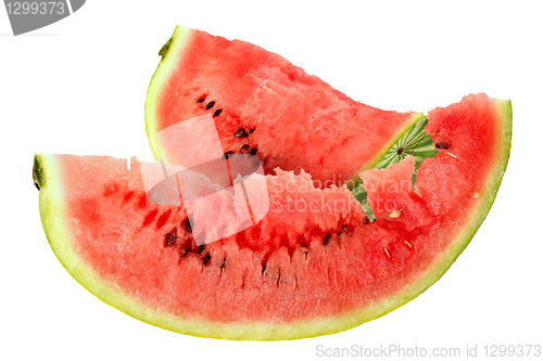 Image of Two red slice of ripe watermelon