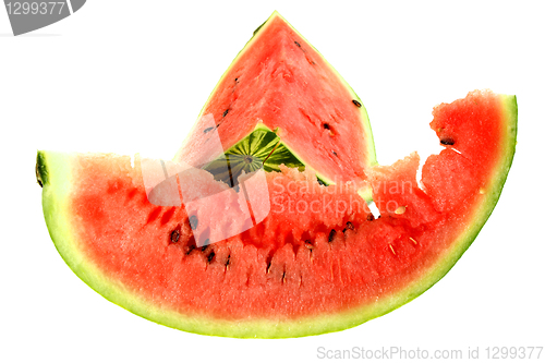 Image of Two red slice of a ripe watermelon