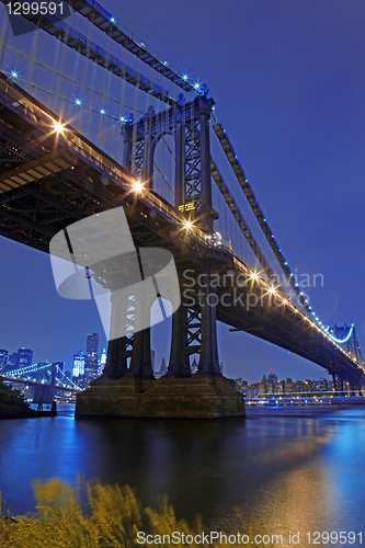 Image of Brooklyn Bridge and Manhattan Skyline At Night NYC