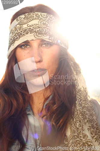 Image of Beautiful Woman on a Field in Summertime 