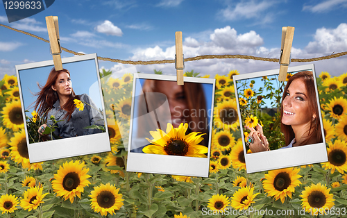 Image of Film Shots Hanging in a Field of a Beautiful Red Head Woman