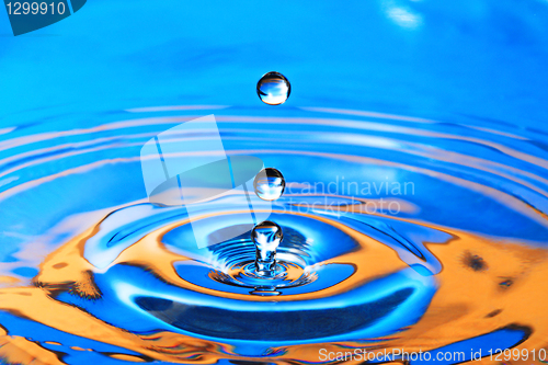 Image of Blue- Orange Water Drop Splashing with Waves