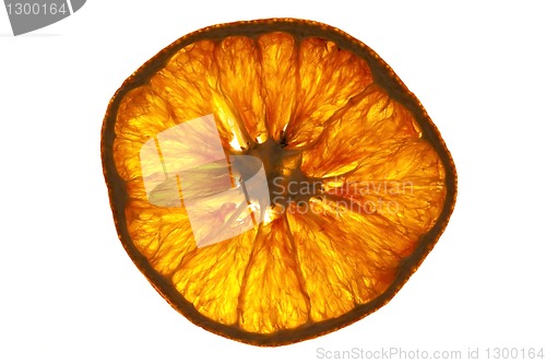 Image of dried orange slices isolated on white background 