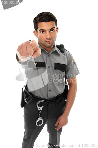 Image of Police officer or prison guard pointing his finger