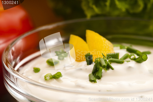 Image of Delicious cream cheese with chives and vegetables