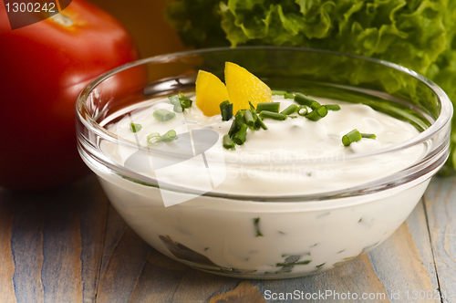 Image of Delicious cream cheese with chives and vegetables