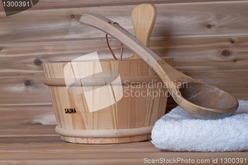 Image of Bucket And Ladle Spoon in Sauna