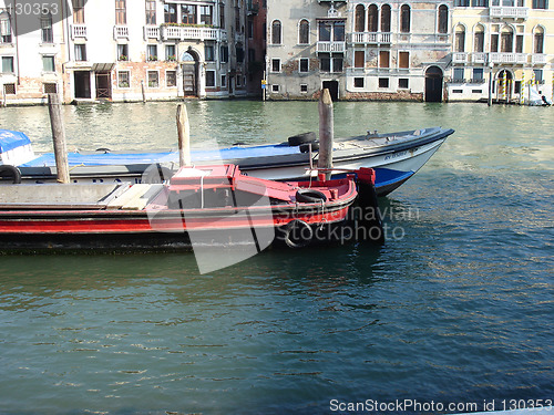 Image of moored barges on Canal Grande